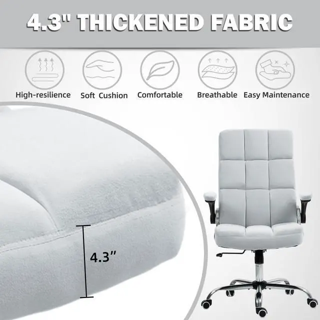 Alt view image 6 of 7 - Executive Office Chair, Velvet Desk Chair, Grey, Without Footrest | High Back Computer Chair with Adjustable Tilt Angle and Flip-up Arms,Without Footrest