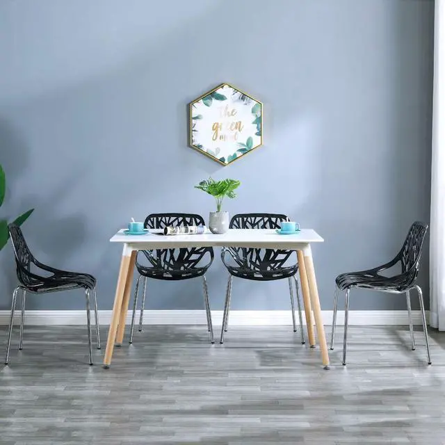 Alt view image 4 of 7 - Modern Stackable Dining Chair 4 Pack, Stacking Outdoor Chairs, Black | Plastic Birch Sapling Chairs, Plastic Outdoor Patio Decorative Chairs, Multiple Use for Dining Living Room, Easy to Install