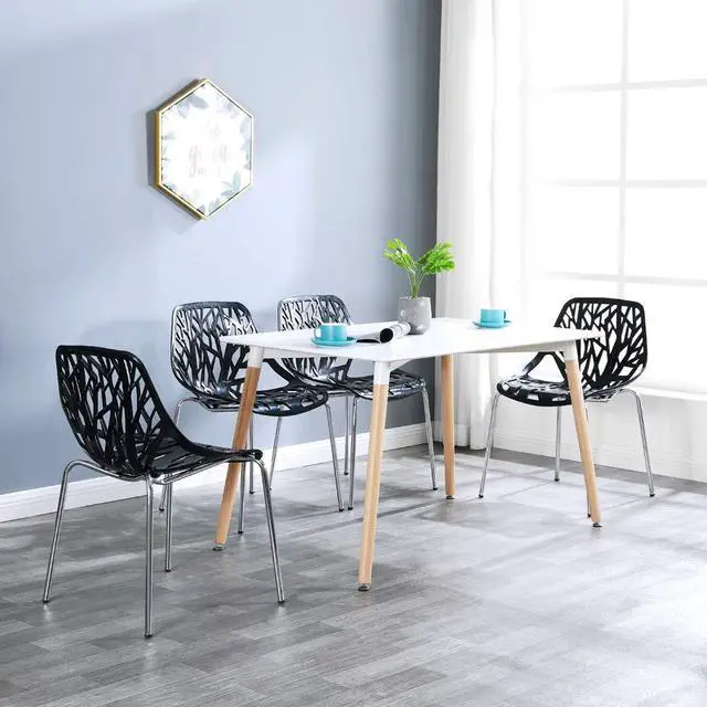 Alt view image 5 of 7 - Modern Stackable Dining Chair 4 Pack, Stacking Outdoor Chairs, Black | Plastic Birch Sapling Chairs, Plastic Outdoor Patio Decorative Chairs, Multiple Use for Dining Living Room, Easy to Install