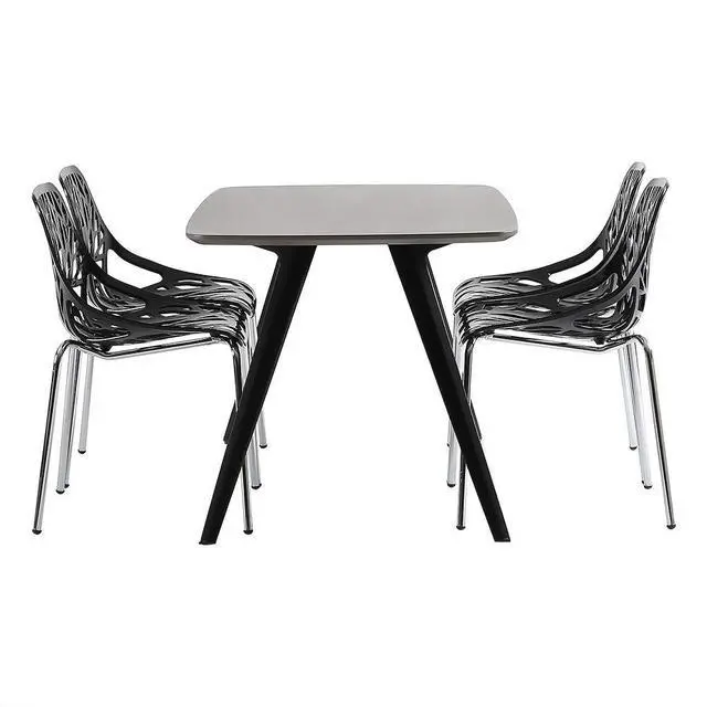 Alt view image 7 of 7 - Modern Stackable Dining Chair 4 Pack, Stacking Outdoor Chairs, Black | Plastic Birch Sapling Chairs, Plastic Outdoor Patio Decorative Chairs, Multiple Use for Dining Living Room, Easy to Install