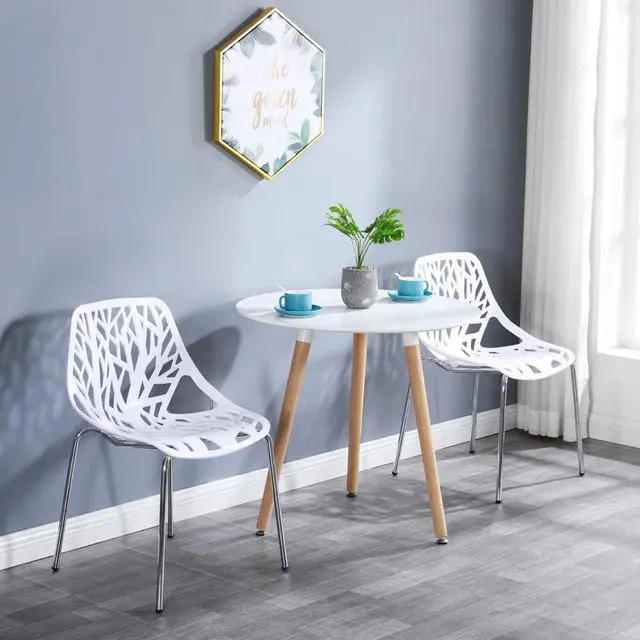 Alt view image 2 of 7 - Modern Stackable Dining Chair 4 Pack, Stacking Outdoor Chairs, White | Plastic Birch Sapling Chairs, Plastic Outdoor Patio Decorative Chairs, Multiple Use for Dining Living Room, Easy to Install