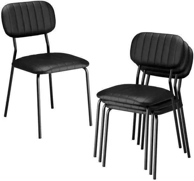 Main image of Stackable Dining Chair Set of 4, PU Padded Seat Metal Frame Stacking Chair for Home Kitchen Office Waiting Room Reception Church BanquetBlack