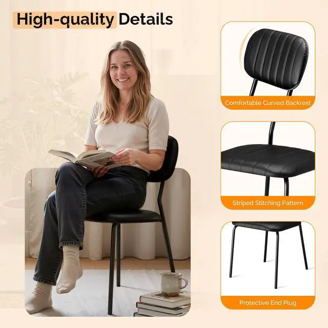 Alt view image 5 of 7 - Stackable Dining Chair Set of 4, PU Padded Seat Metal Frame Stacking Chair for Home Kitchen Office Waiting Room Reception Church BanquetBlack