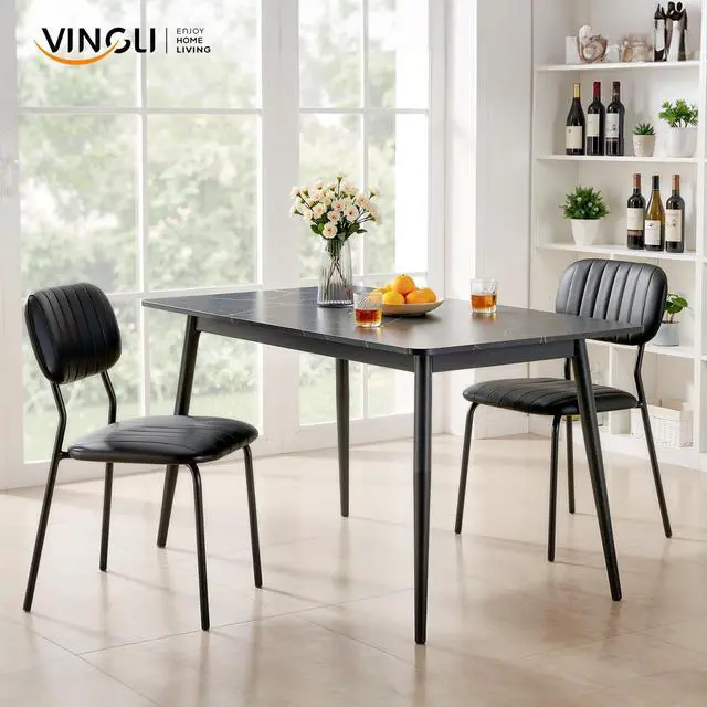 Alt view image 6 of 7 - Stackable Dining Chair Set of 4, PU Padded Seat Metal Frame Stacking Chair for Home Kitchen Office Waiting Room Reception Church BanquetBlack
