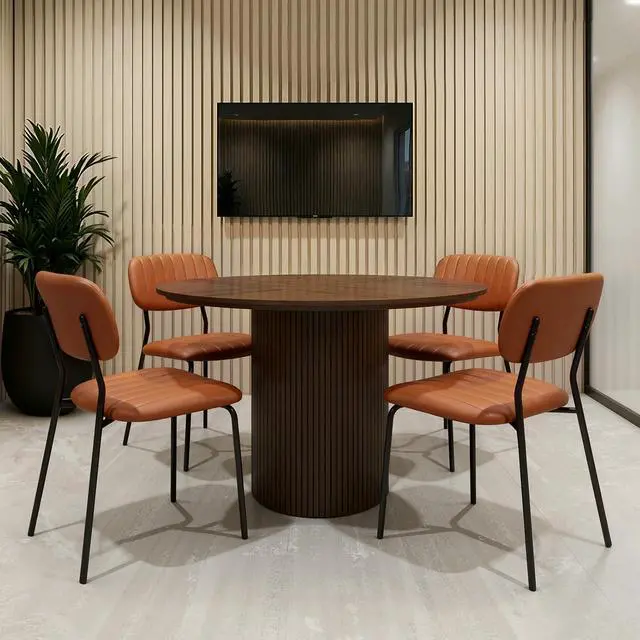 Alt view image 2 of 7 - Stackable Dining Chair Set of 4, PU Padded Seat Metal Frame Stacking Chair for Home Kitchen Office Waiting Room Reception Church BanquetBrown
