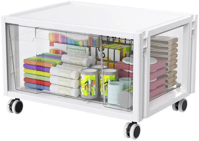 Main image of Stackable Storage Drawer Carts, Extra Large Bins 1 Tier 1 Drawer | Smooth Pull-Out Drawers, Clear Plastic Storage Organizer Container For Home Office Bedroom Bathroom Art Crafts Under Desk