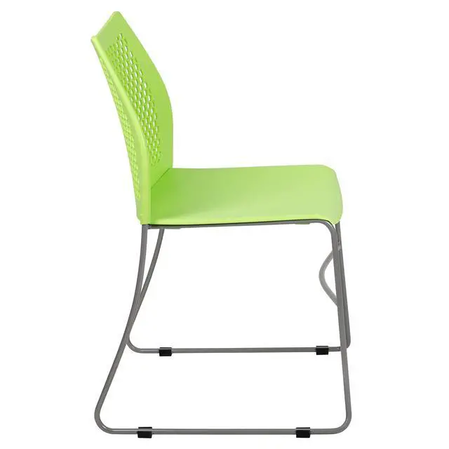 Alt view image 7 of 7 - Hercules Stack Chair with Air-Vent Back, Green | Sled Base, Powder Coated, 661 LBS. Weight Capacity