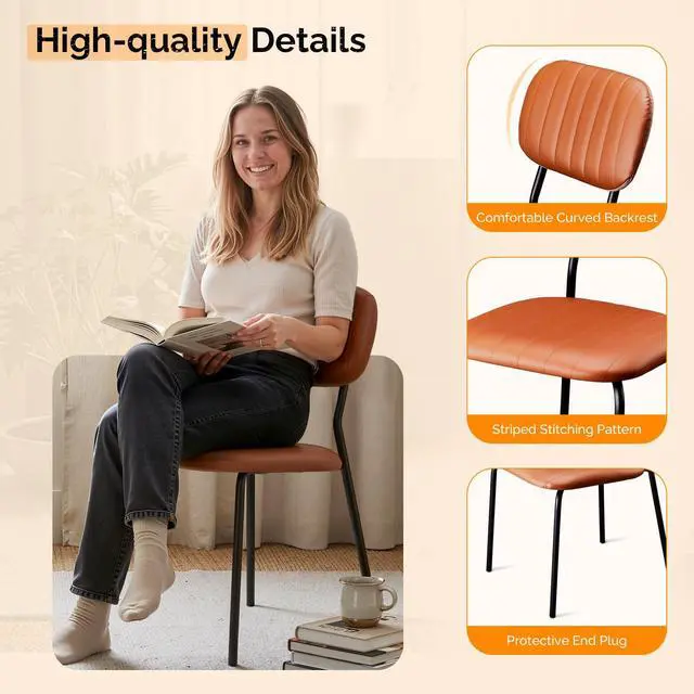 Alt view image 5 of 7 - Stackable Dining Chair Set of 4, PU Padded Seat Metal Frame Stacking Chair for Home Kitchen Office Waiting Room Reception Church BanquetBrown