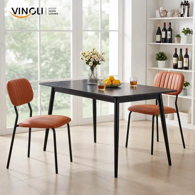 Alt view image 6 of 7 - Stackable Dining Chair Set of 4, PU Padded Seat Metal Frame Stacking Chair for Home Kitchen Office Waiting Room Reception Church BanquetBrown