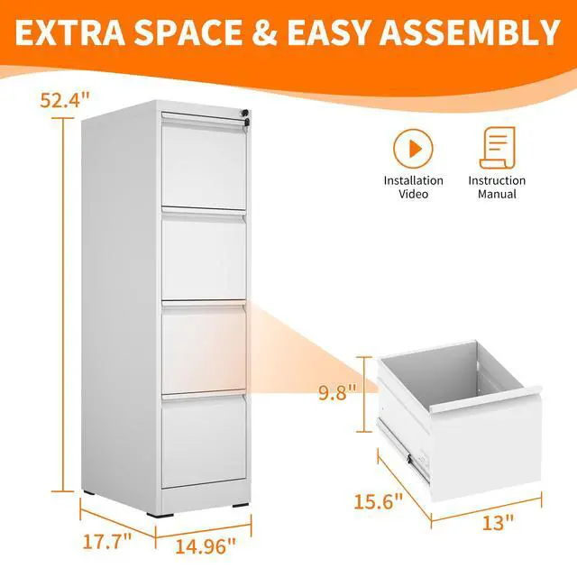 Alt view image 3 of 6 - Metal File Cabinet with Drawer Heavy Duty Locking File Cabinets | Home Office Steel Filing Cabinet Vertical File Cabinets for Legal/Letter Size File,Assembly Required