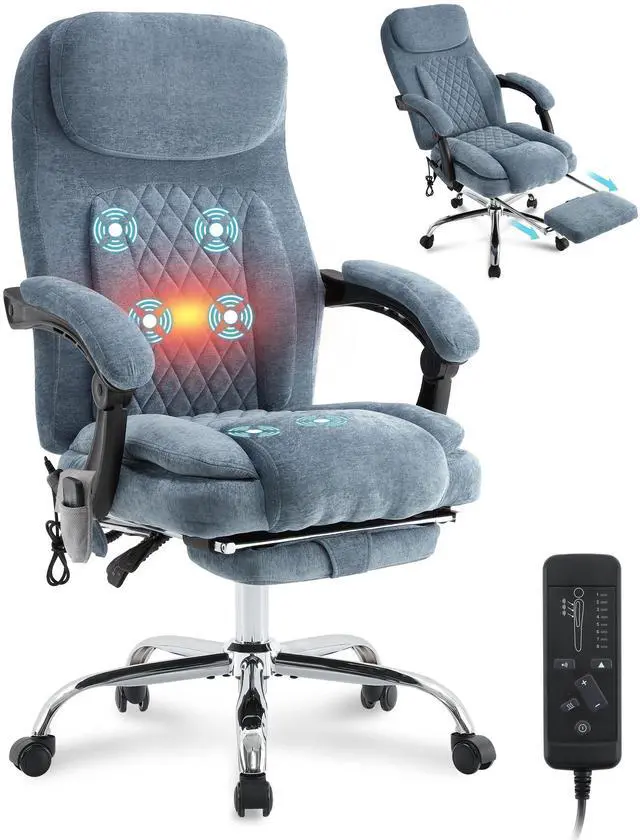 Main image of 6-Point Massage Office Chair with Heated, Ergonomic Office Chair with Footrest & 45°Reclining High Back, Big and Tall Executive Office Chair 500LBS, Thick Cushion Desk Chair for Home Office, Blue