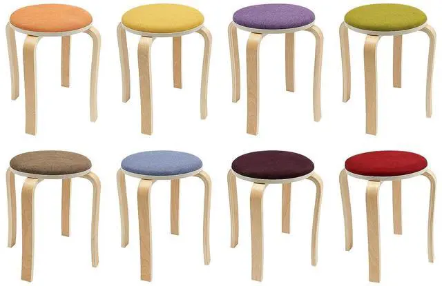 Main image of Stackable Stools Set of 8, Upholstered Wood Stool Colorful Round Stacking Stools 17Inch Backless Nesting Stool School Chairs with Anti-Slip Foot Mats, 440Lbs Load for Kitchen, Dining Room, Classroom