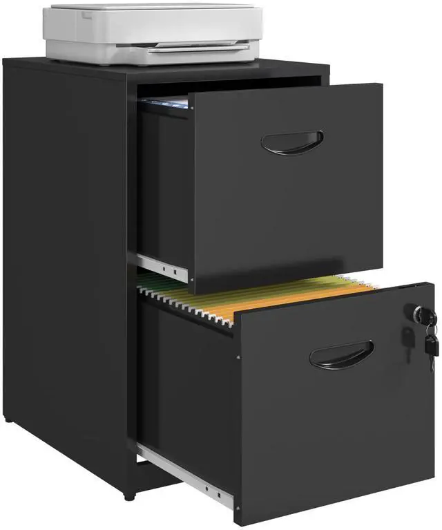 Main image of 2 Drawer File Cabinet with Lock, Metal File Cabinet for Home Office | Under Desk Storage, Printer Stand, Office File Cabinets for Letters and File Boxes, Assembly Required, Black