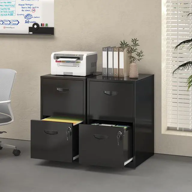 Alt view image 2 of 6 - 2 Drawer File Cabinet with Lock, Metal File Cabinet for Home Office | Under Desk Storage, Printer Stand, Office File Cabinets for Letters and File Boxes, Assembly Required, Black
