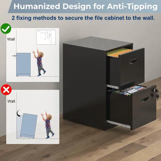 Alt view image 5 of 6 - 2 Drawer File Cabinet with Lock, Metal File Cabinet for Home Office | Under Desk Storage, Printer Stand, Office File Cabinets for Letters and File Boxes, Assembly Required, Black