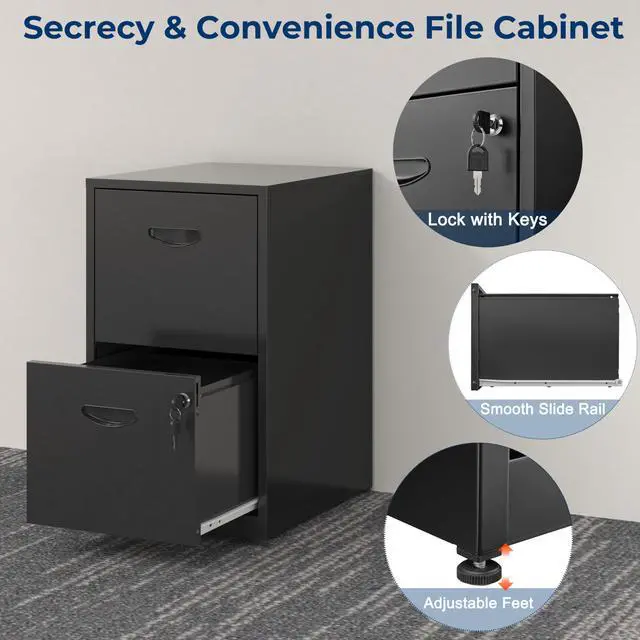 Alt view image 6 of 6 - 2 Drawer File Cabinet with Lock, Metal File Cabinet for Home Office | Under Desk Storage, Printer Stand, Office File Cabinets for Letters and File Boxes, Assembly Required, Black