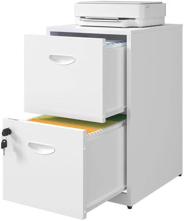 Main image of 2 Drawer File Cabinet with Lock, Metal File Cabinet for Home Office | Under Desk Storage, Printer Stand, Office File Cabinets for Letters and File Boxes, Assembly Required, White