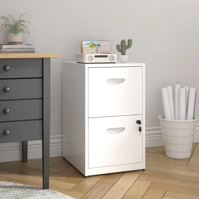 Alt view image 2 of 6 - 2 Drawer File Cabinet with Lock, Metal File Cabinet for Home Office | Under Desk Storage, Printer Stand, Office File Cabinets for Letters and File Boxes, Assembly Required, White
