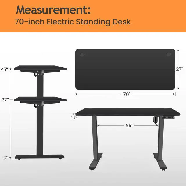 Alt view image 3 of 7 - Electric Adjustable Standing Desk, 70.8'' x 27''Sit Stand Desk with Dual Crossbeam Structure and Oversized Mouse Pad, 27''-45'' Lifting Range Stand up Desk(Black)