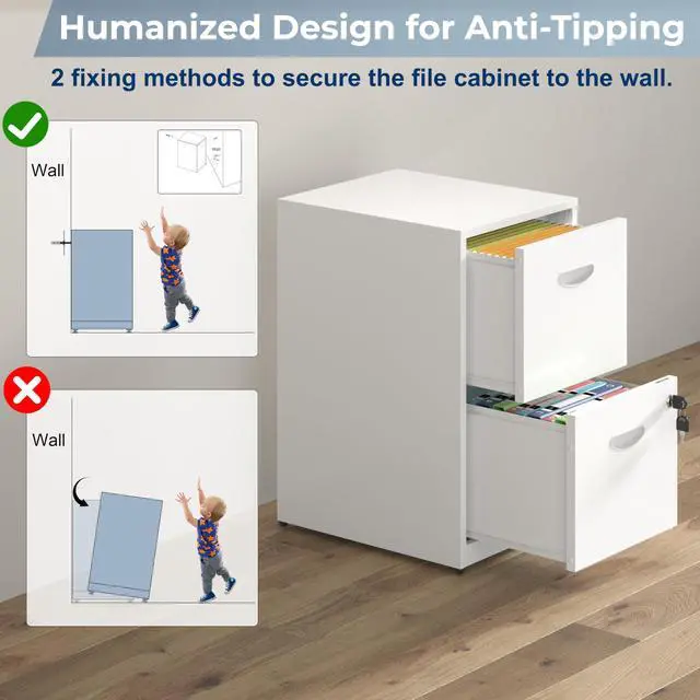 Alt view image 5 of 6 - 2 Drawer File Cabinet with Lock, Metal File Cabinet for Home Office | Under Desk Storage, Printer Stand, Office File Cabinets for Letters and File Boxes, Assembly Required, White