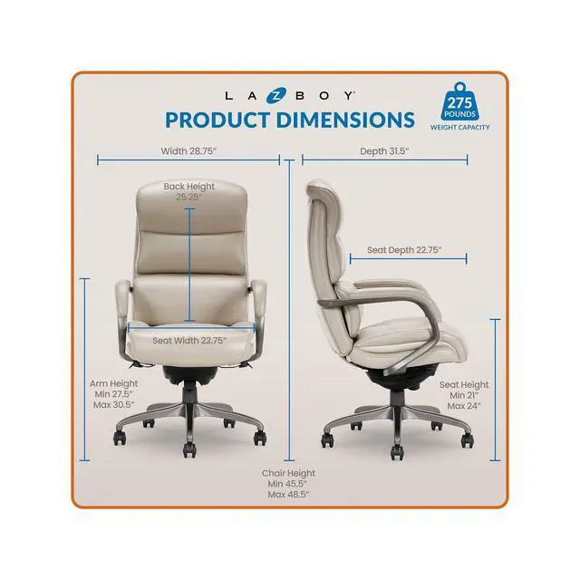 Alt view image 4 of 7 - La-Z-Boy Aberdeen Bonded Leather Executive Chair, Beige