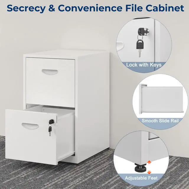 Alt view image 6 of 6 - 2 Drawer File Cabinet with Lock, Metal File Cabinet for Home Office | Under Desk Storage, Printer Stand, Office File Cabinets for Letters and File Boxes, Assembly Required, White