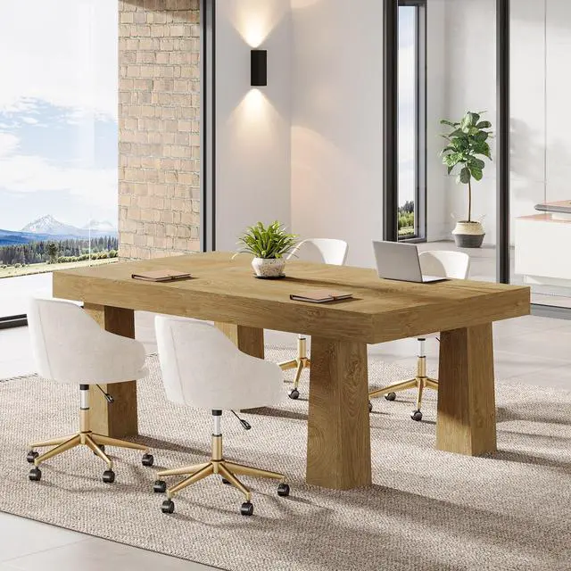 Alt view image 3 of 7 - 5 ft Conference Table, Heavy Duty Rectangular Modern Industrial Meeting Table with 4 Tapered Legs for Office, Black Workstation for Home or Business (1, Brown)