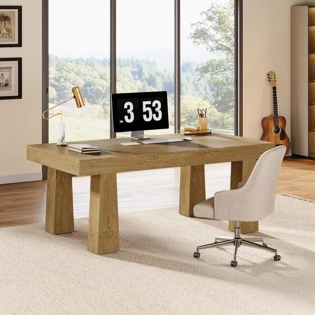 Alt view image 5 of 7 - 5 ft Conference Table, Heavy Duty Rectangular Modern Industrial Meeting Table with 4 Tapered Legs for Office, Black Workstation for Home or Business (1, Brown)
