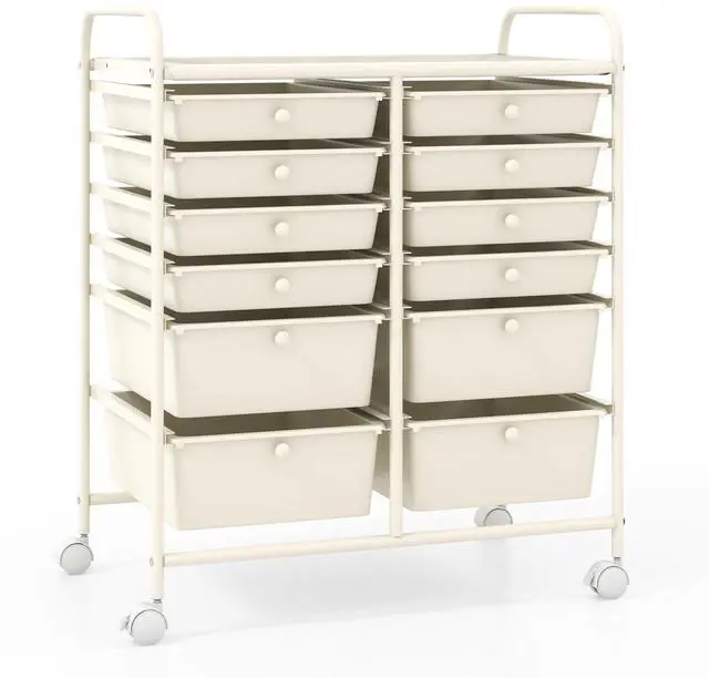 Main image of 12 Drawer Rolling Storage Cart, Utility Cart w/Wheels for Paper Tool Makeup, Art Supplies Craft Organizers for Home Teacher Office School Classroom, Mobile Drawer Carts (White)