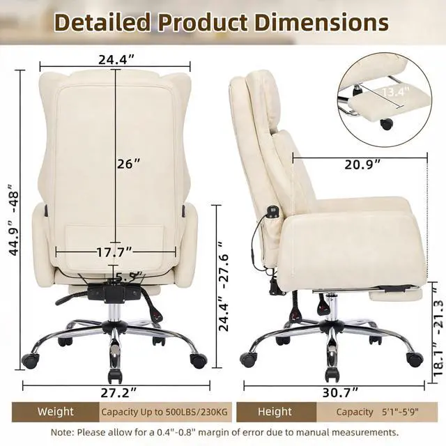 Alt view image 2 of 7 - Kneading Massage Office Chair Flip-up Armrest for Home/Office | Beige Leather,Footrest,Criss Cross,Swivel,Ergonomic,Lumbar Support, Adjustable Big and Tall Executive Desk Chair Gaming