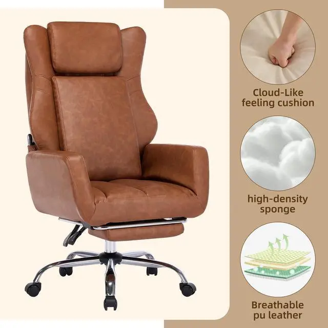 Alt view image 6 of 7 - Kneading Massage Office Chair Flip-up Armrest for Home/Office | Brown Leather,Footrest,Criss Cross,Swivel,Ergonomic,Lumbar Support, Adjustable Big and Tall Executive Desk Chair Gaming