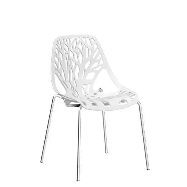 Alt view image 5 of 7 - Modern Stackable Dining Chair 4 Pack, Stacking Outdoor Chairs, White | Plastic Birch Sapling Chairs, Plastic Outdoor Patio Decorative Chairs, Multiple Use for Dining Living Room, Easy to Install