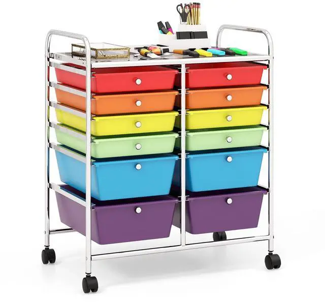 Main image of 12 Drawer Rolling Storage Cart, Utility Cart w/Wheels for Paper Tool Makeup, Art Supplies Craft Organizers for Home Teacher Office School Classroom, Mobile Drawer Carts (Multicolor)