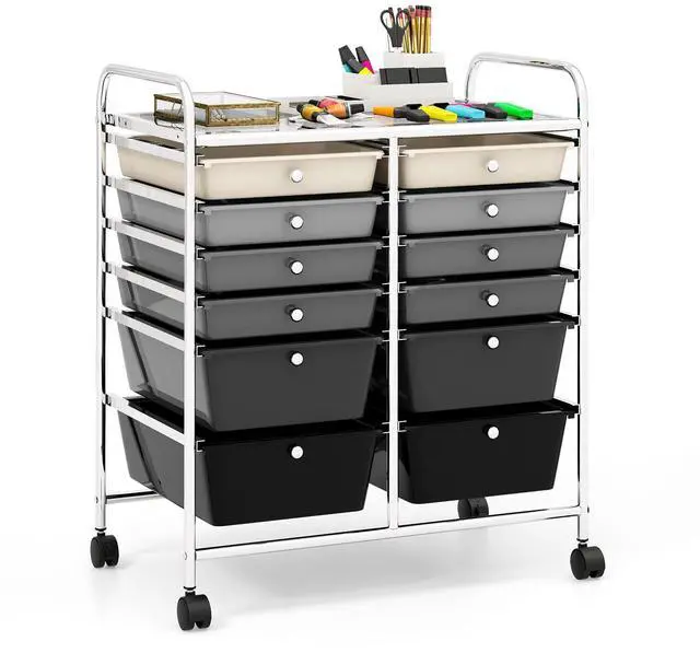 Main image of 12 Drawer Rolling Storage Cart, Utility Cart w/Wheels for Paper Tool Makeup, Art Supplies Craft Organizers for Home Teacher Office School Classroom, Mobile Drawer Carts (Gradient Black)