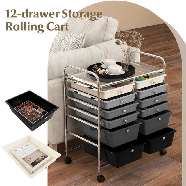 Alt view image 4 of 7 - 12 Drawer Rolling Storage Cart, Utility Cart w/Wheels for Paper Tool Makeup, Art Supplies Craft Organizers for Home Teacher Office School Classroom, Mobile Drawer Carts (Gradient Black)