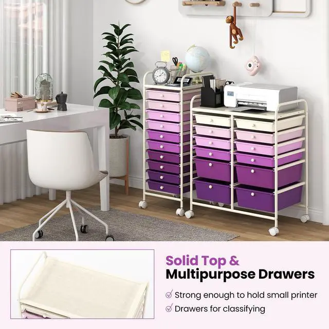 Alt view image 6 of 6 - 12 Drawer Rolling Storage Cart, Utility Cart w/Wheels for Paper Tool Makeup, Art Supplies Craft Organizers for Home Teacher Office School Classroom, Mobile Drawer Carts (Gradient Purple)