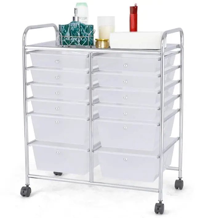 Main image of 12 Drawer Rolling Storage Cart, Utility Cart w/Wheels for Paper Tool Makeup, Art Supplies Craft Organizers for Home Teacher Office School Classroom, Mobile Drawer Carts (Clear)