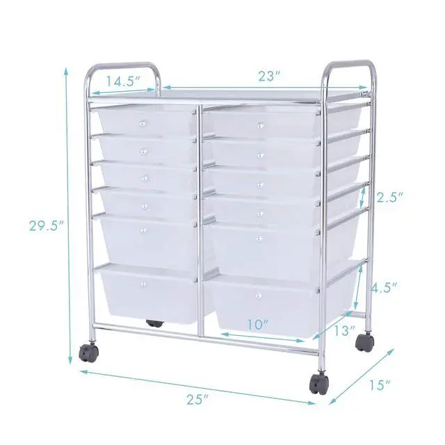 Alt view image 3 of 7 - 12 Drawer Rolling Storage Cart, Utility Cart w/Wheels for Paper Tool Makeup, Art Supplies Craft Organizers for Home Teacher Office School Classroom, Mobile Drawer Carts (Clear)