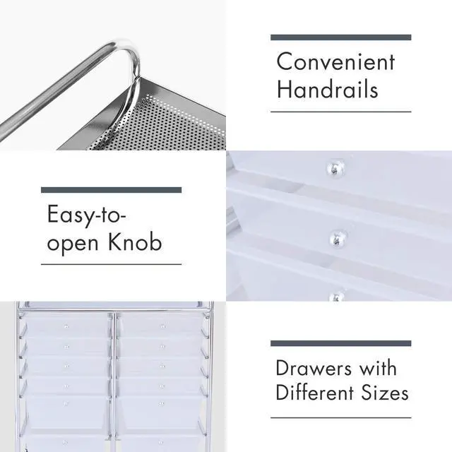 Alt view image 6 of 7 - 12 Drawer Rolling Storage Cart, Utility Cart w/Wheels for Paper Tool Makeup, Art Supplies Craft Organizers for Home Teacher Office School Classroom, Mobile Drawer Carts (Clear)