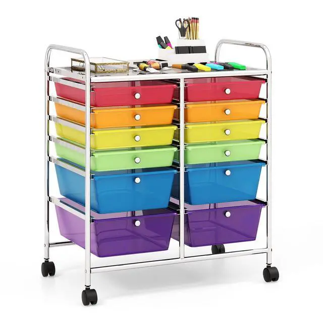Main image of 12 Drawer Rolling Storage Cart, Utility Cart w/Wheels for Paper Tool Makeup, Art Supplies Craft Organizers for Home Teacher Office School Classroom, Mobile Drawer Carts (Color)
