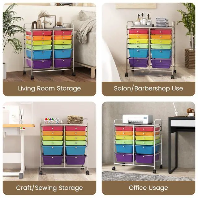 Alt view image 7 of 7 - 12 Drawer Rolling Storage Cart, Utility Cart w/Wheels for Paper Tool Makeup, Art Supplies Craft Organizers for Home Teacher Office School Classroom, Mobile Drawer Carts (Color)