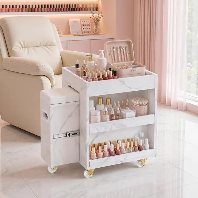 Main image of Storage Pedicure Cart, Lockable Mobile Foot Nail Trolley 2091 | Compact Rolling Cart, with 2-tier storage rack, spacious desktop, padded footrest