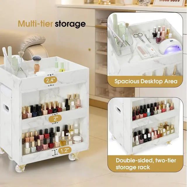 Alt view image 4 of 7 - Storage Pedicure Cart, Lockable Mobile Foot Nail Trolley 2091 | Compact Rolling Cart, with 2-tier storage rack, spacious desktop, padded footrest