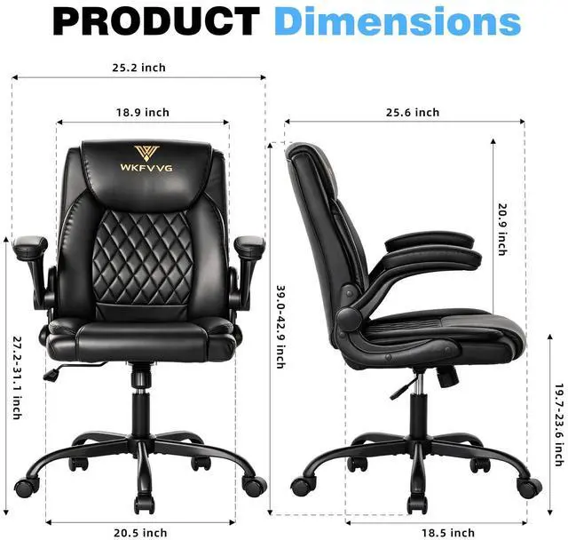 Alt view image 2 of 6 - Home Office Desk Chair, Adjustable Height Leather Office Chair,Black | Computer Chair 90°-105° Tilt, Adjustable Tilt Tension, 300lbs Swivel Computer Chair for Home Office & Gaming