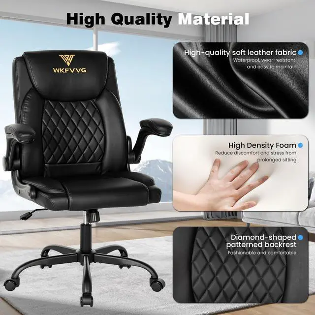 Alt view image 4 of 6 - Home Office Desk Chair, Adjustable Height Leather Office Chair,Black | Computer Chair 90°-105° Tilt, Adjustable Tilt Tension, 300lbs Swivel Computer Chair for Home Office & Gaming