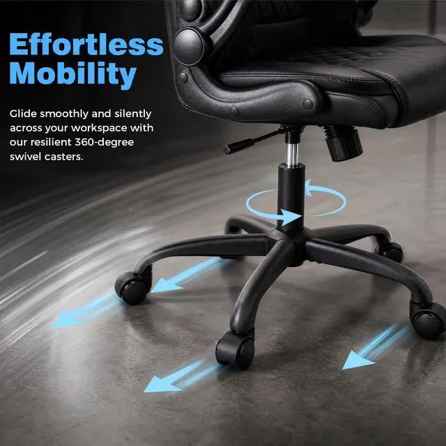 Alt view image 5 of 6 - Home Office Desk Chair, Adjustable Height Leather Office Chair,Black | Computer Chair 90°-105° Tilt, Adjustable Tilt Tension, 300lbs Swivel Computer Chair for Home Office & Gaming