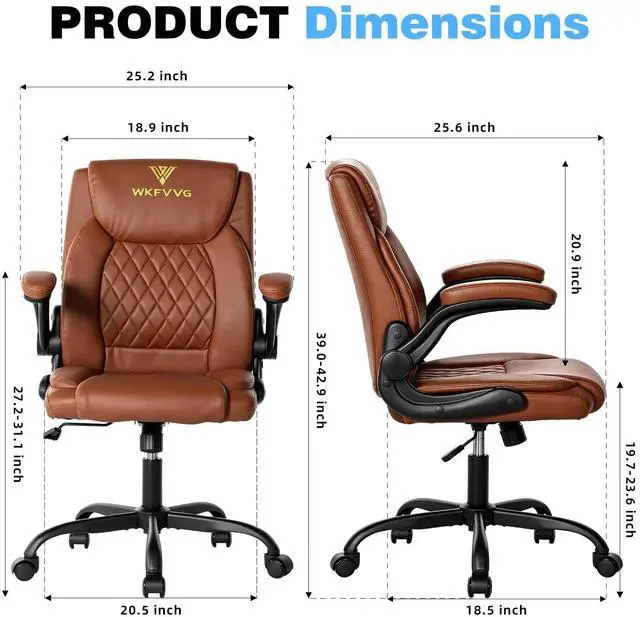 Alt view image 2 of 7 - Home Office Desk Chair, Adjustable Height Leather Office Chair, Brown