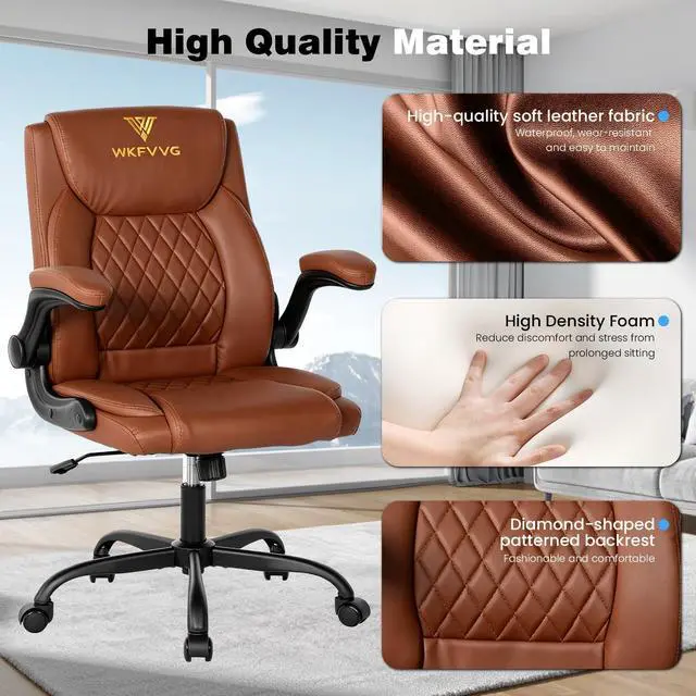 Alt view image 4 of 7 - Home Office Desk Chair, Adjustable Height Leather Office Chair, Brown