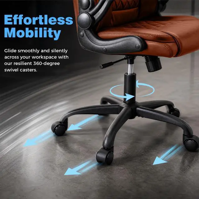 Alt view image 6 of 7 - Home Office Desk Chair, Adjustable Height Leather Office Chair, Brown