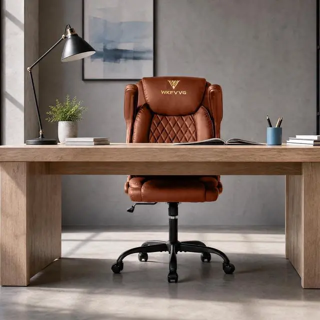 Alt view image 7 of 7 - Home Office Desk Chair, Adjustable Height Leather Office Chair, Brown